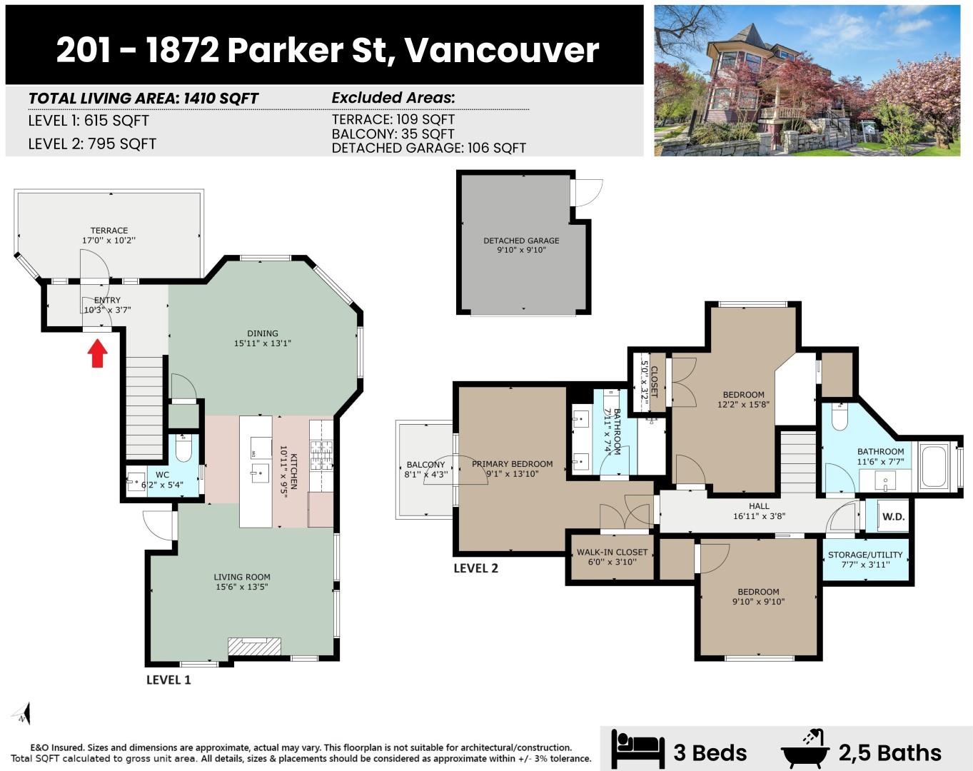 201-1872 PARKER STREET, Vancouver, British Columbia, 3 Bedrooms Bedrooms, ,3 BathroomsBathrooms,Residential Attached,For Sale,R2895710