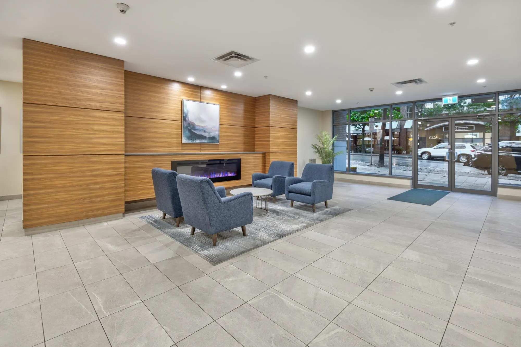 A Warm Welcoming Lobby with a Beautiful Fireplace