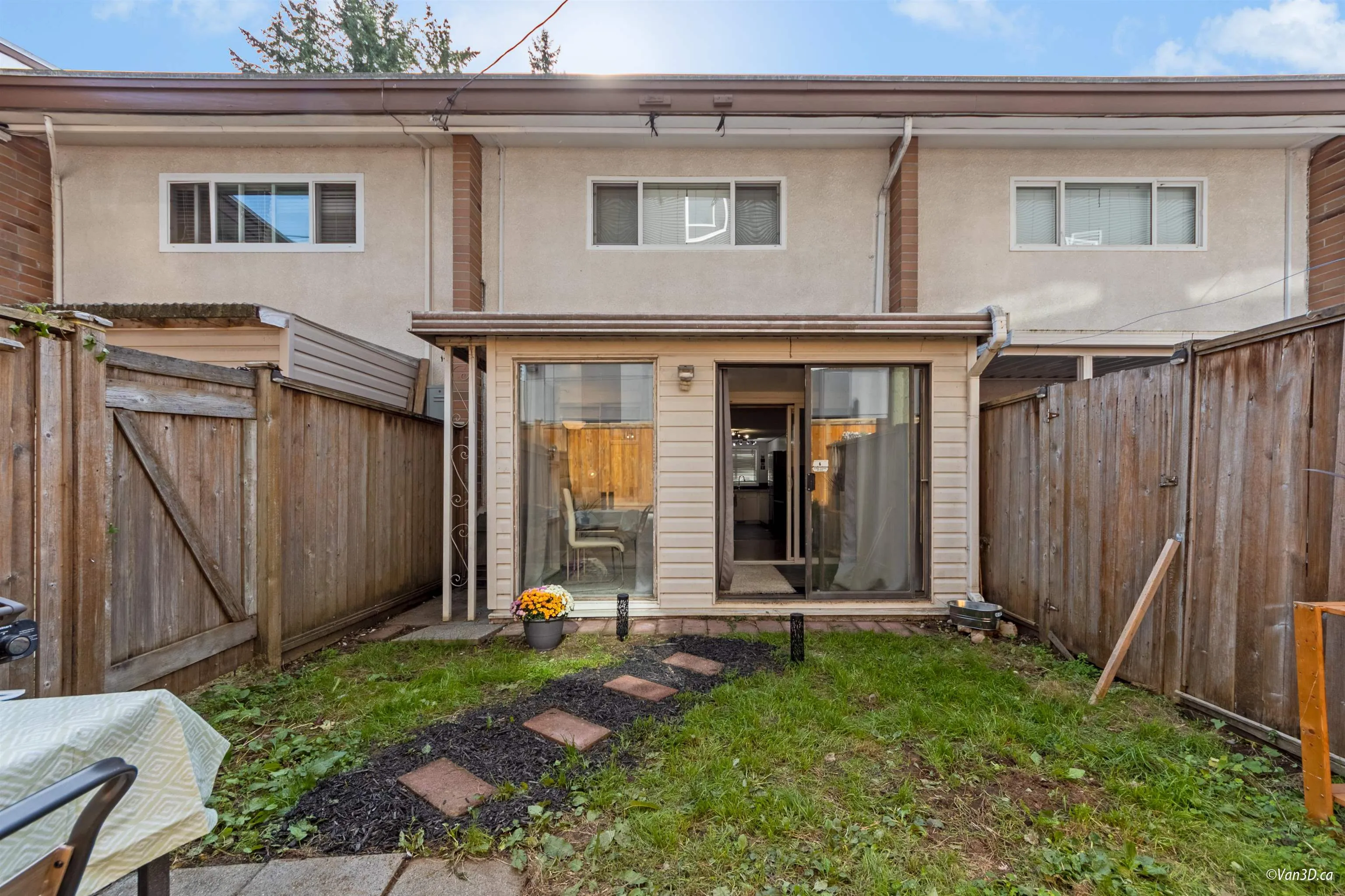 Large fenced yard with garden