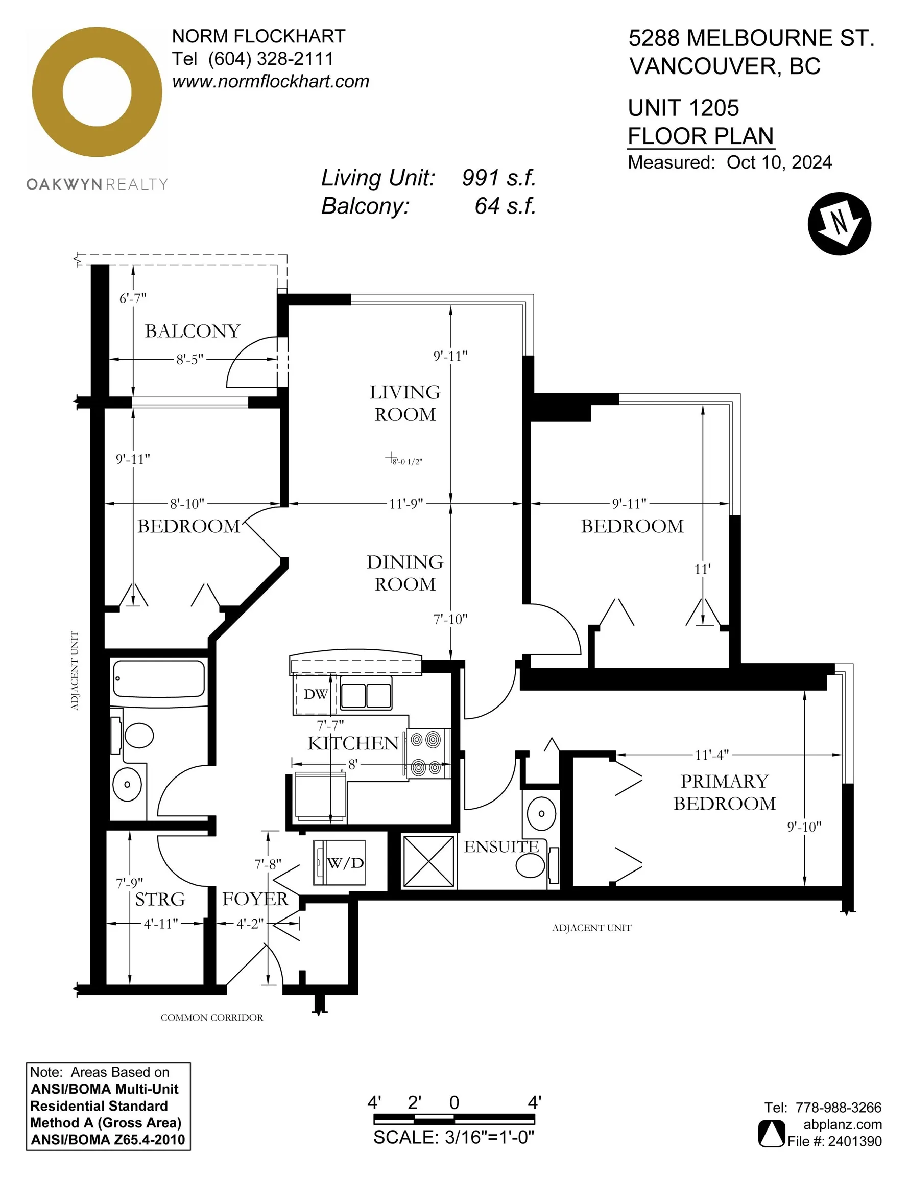 Floorplan measured at 991 sq. ft. Strata Plan shows 969 sq. ft.