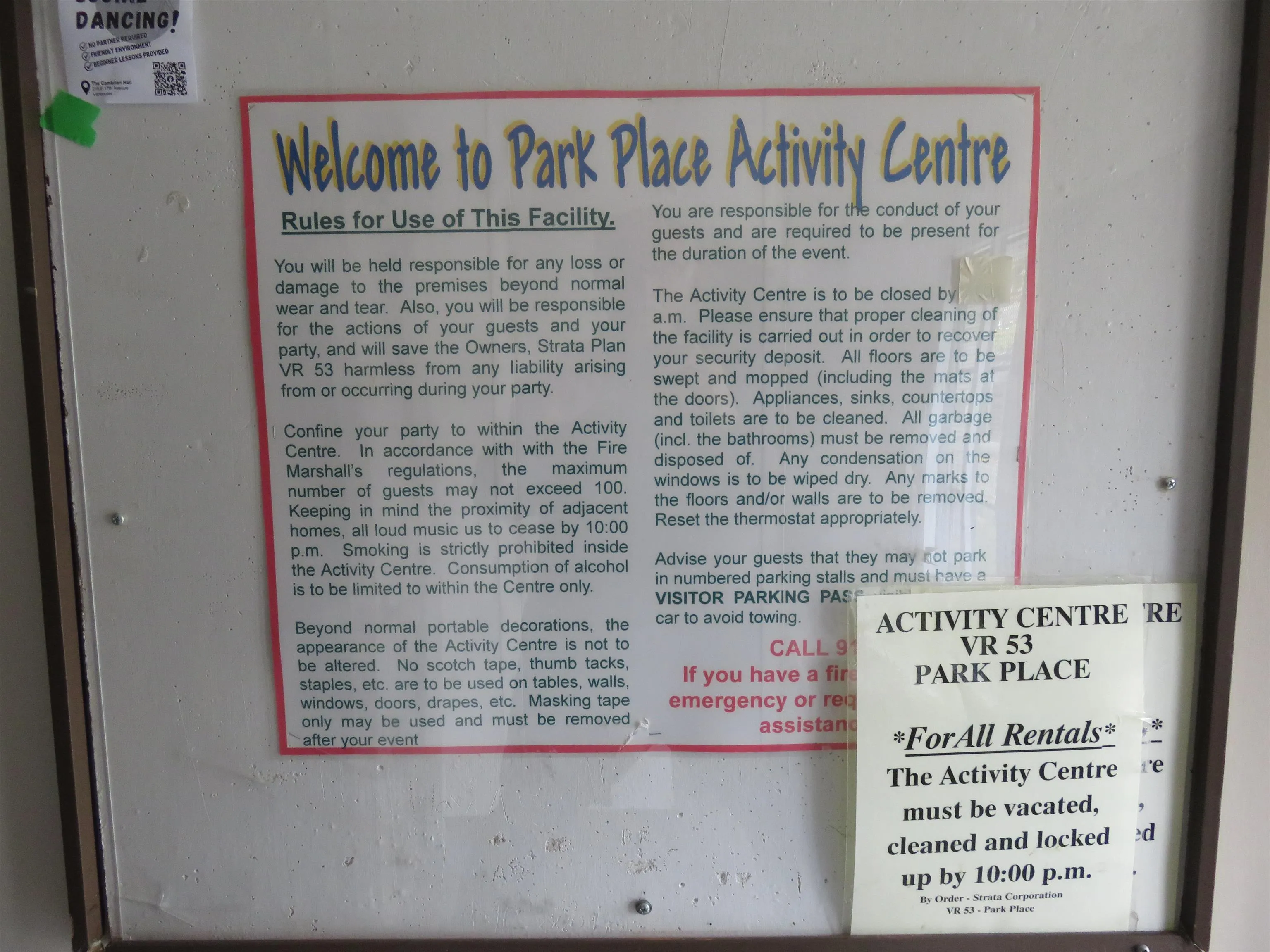 Park Place Activity Centre Rules!